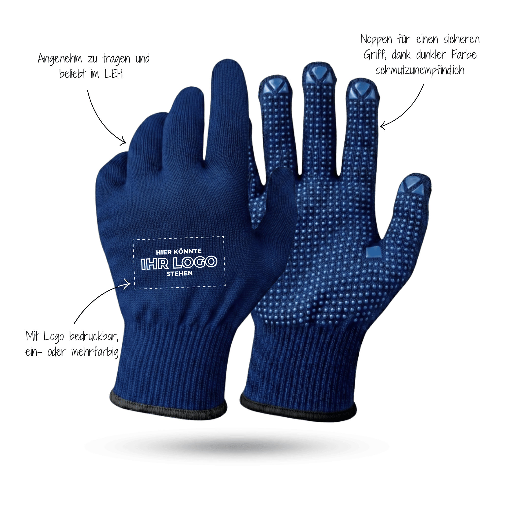 Strickhandschuhe mit Noppen mit Logo bedrucken - Blau GP-BN-2