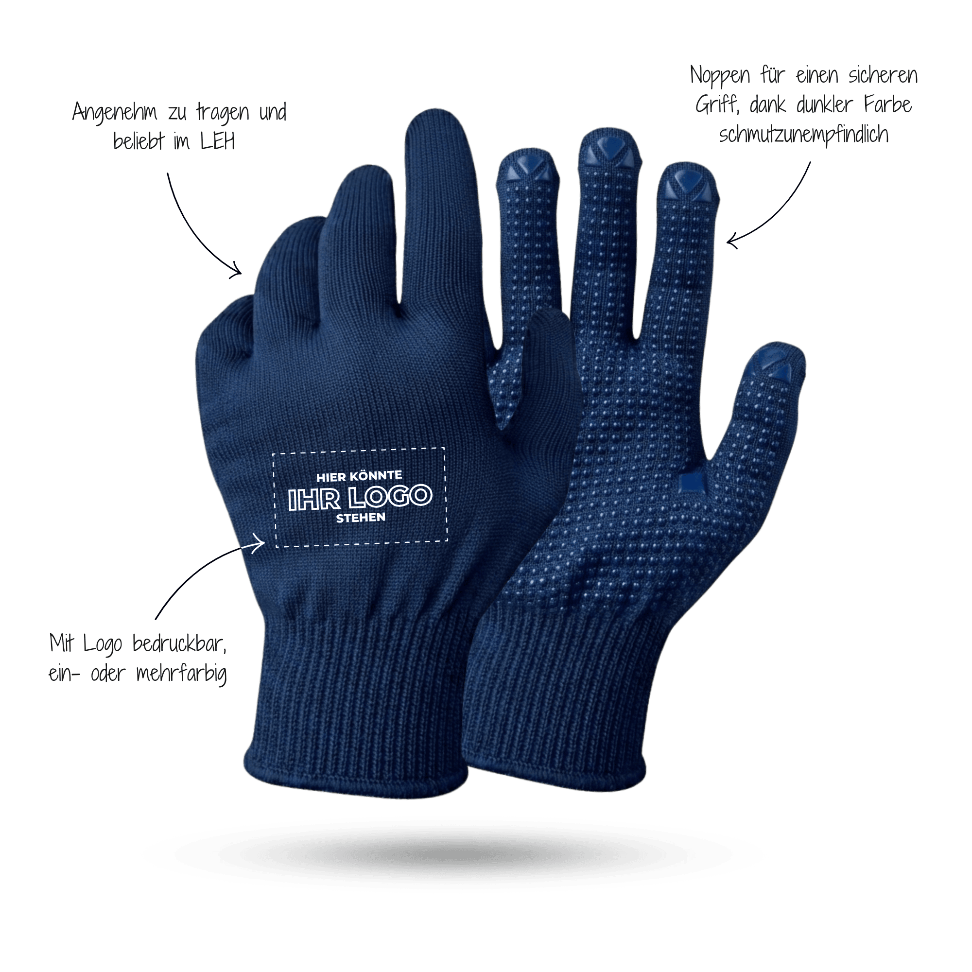 Strickhandschuhe mit Noppen mit Logo bedrucken - Blau GP-BN-1