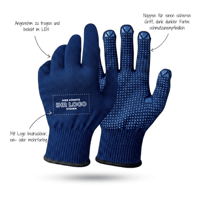 Strickhandschuhe mit Noppen mit Logo bedrucken - Blau GP-BN-2