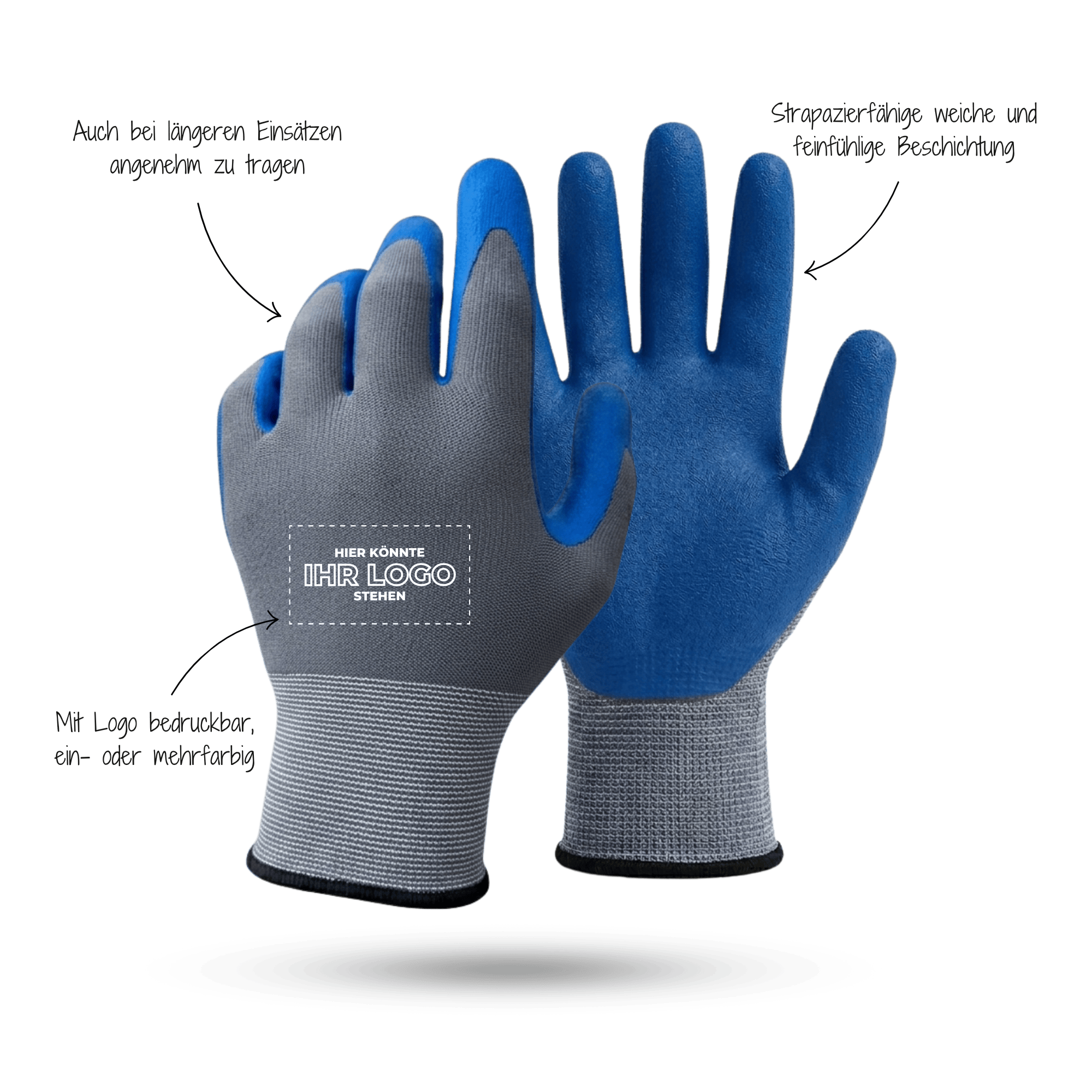 Arbeitshandschuhe bedrucken mit Logo - Grau/Blau GP-GB-1