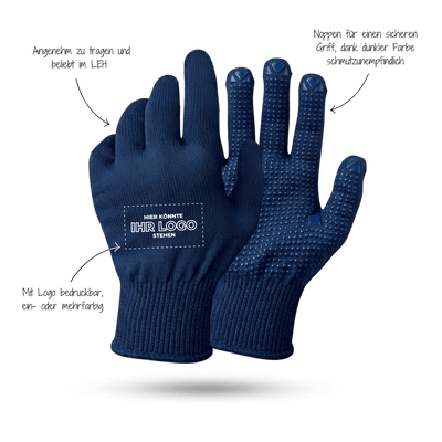 Strickhandschuhe mit Noppen mit Logo bedrucken - Blau GP-BN-1
