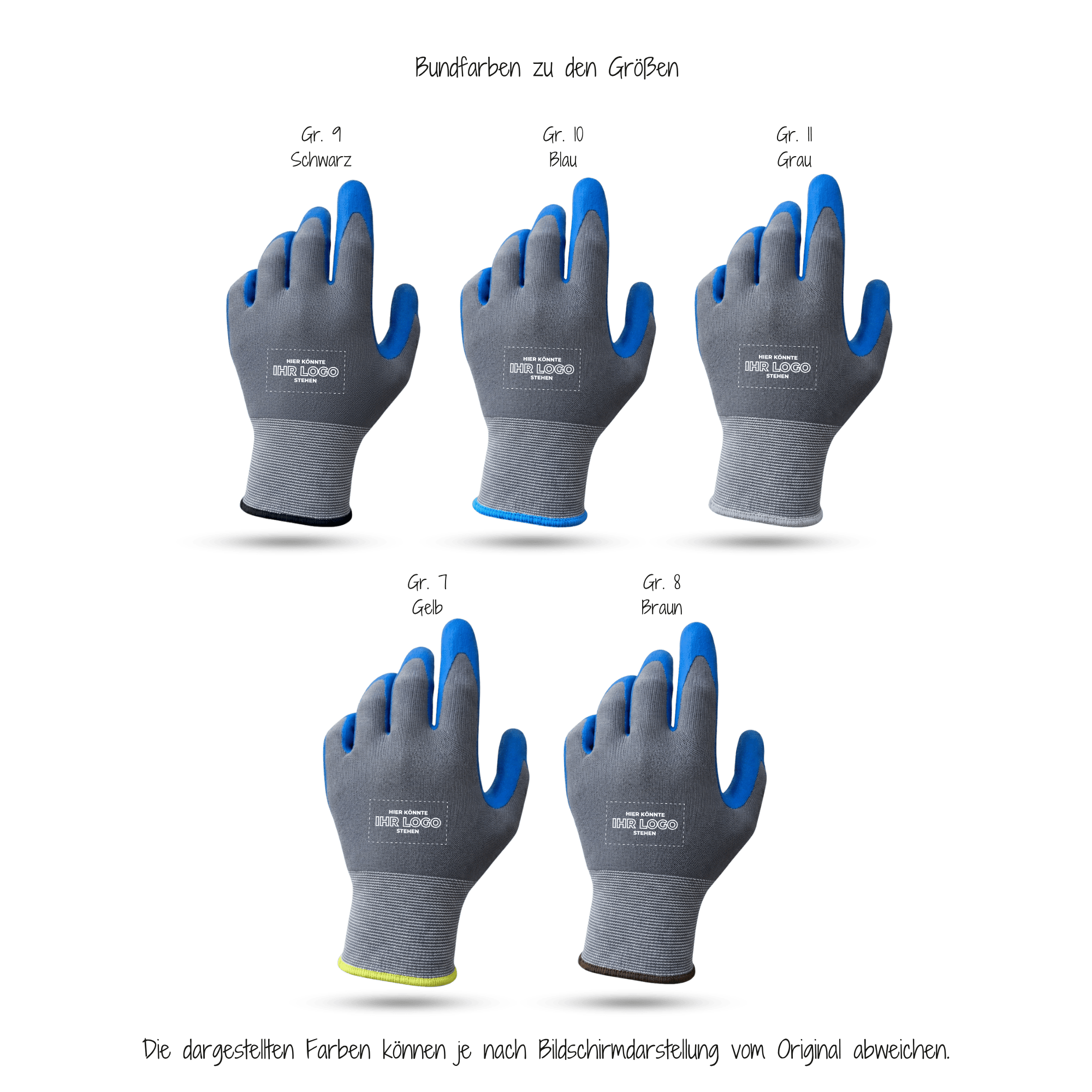 Arbeitshandschuhe bedrucken mit Logo - Grau/Blau GP-GB-1