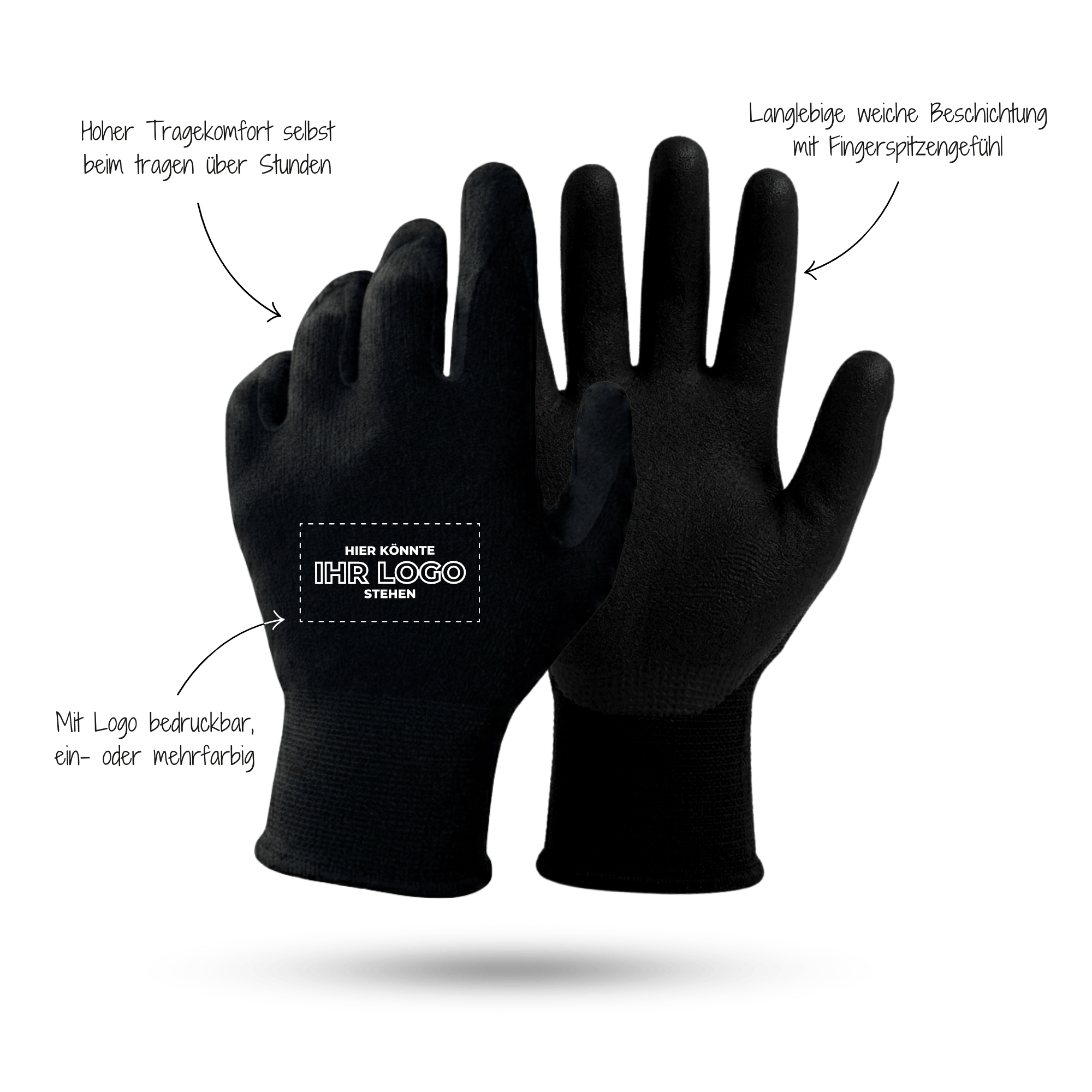 Arbeitshandschuhe bedrucken mit Logo - Schwarz GP-S-1
