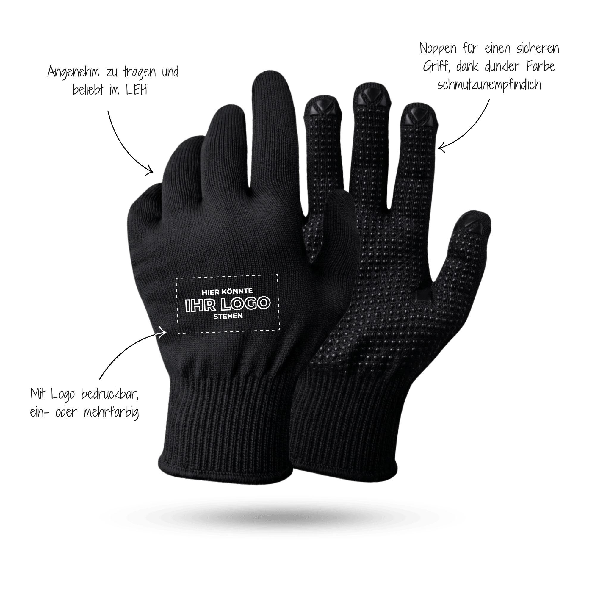 Strickhandschuhe mit Noppen mit Logo bedrucken - schwarz GP-SN-1